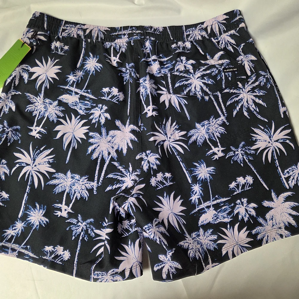 Quiksilver Men's Black and Pink‎ Swim Shorts Size XL